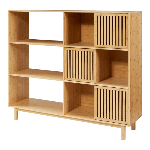 Estante Ypäjä com 3 portas de correr e 9 compartimentos 128 x 147 x 39 cm Bambu en.casa