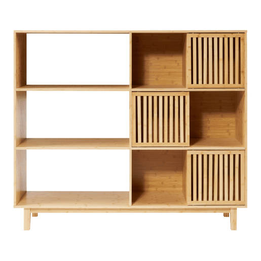 Estante Ypäjä com 3 portas de correr e 9 compartimentos 128 x 147 x 39 cm Bambu en.casa