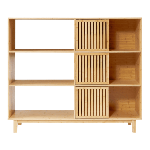 Estante Ypäjä com 3 portas de correr e 9 compartimentos 128 x 147 x 39 cm Bambu en.casa