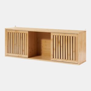 Prateleira de parede Ypäjä com 2 portas de correr 93 x 20 x 33 cm bambu en.casa