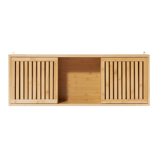 Prateleira de parede Ypäjä com 2 portas de correr 93 x 20 x 33 cm bambu en.casa