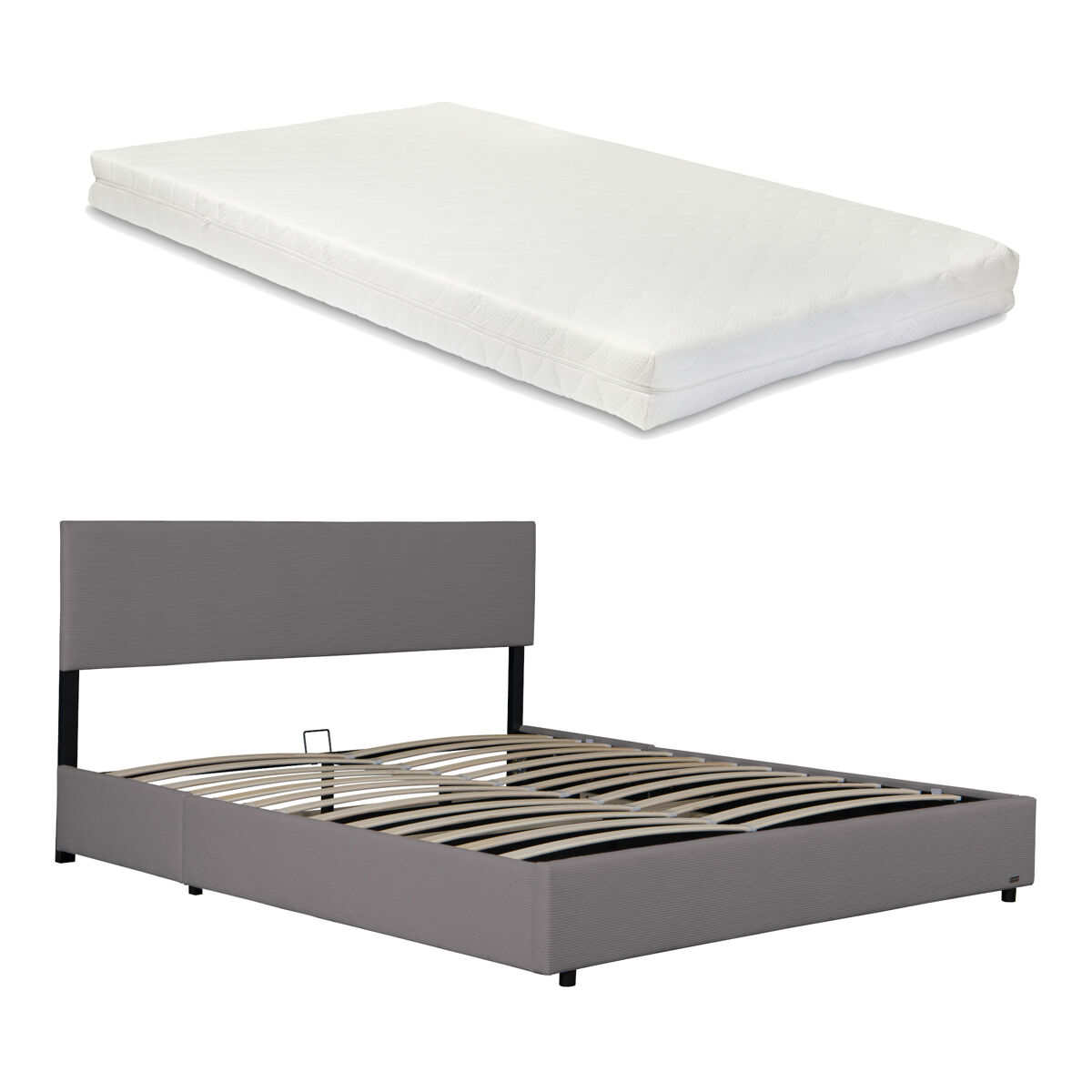 Cama tapizada juva con colchón 140x200cm - gris corium