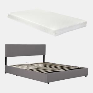 Cama estofada Juva cama de casal com colchão e estrado de ripas rebatíveis 140 x 200 cm - Cinzento Corium