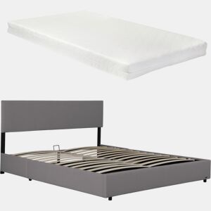 Cama estofada Juva cama de casal com colchão e estrado de ripas rebatível 180 x 200 cm - Cinzento Corium