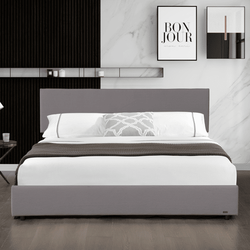 Cama estofada Juva cama de casal com colchão e estrado de ripas rebatíveis 160 x 200 cm - Cinzento Corium