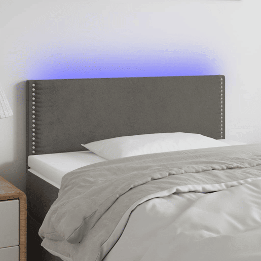 vidaXL Cabeceira de cama c luzes LED tecido 90x5x7888cm cinza-escuro
