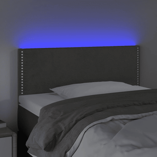 vidaXL Cabeceira de cama c luzes LED tecido 90x5x7888cm cinza-escuro
