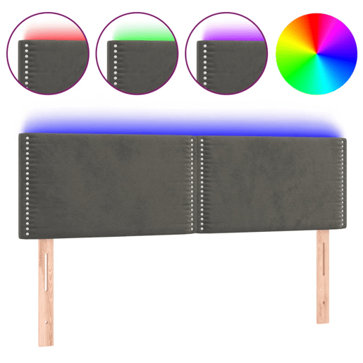 vidaXL Cabeceira de cama cluzes LED veludo 144x5x7888cm cinza-escuro vidaXL Cabeceira de cama cluzes LED veludo 144x5x7888cm cinza-escuro