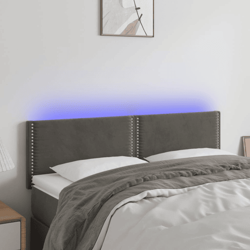 vidaXL Cabeceira de cama cluzes LED veludo 144x5x7888cm cinza-escuro vidaXL Cabeceira de cama cluzes LED veludo 144x5x7888cm cinza-escuro