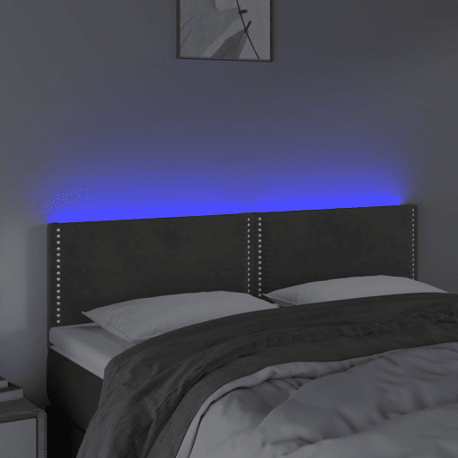 vidaXL Cabeceira de cama cluzes LED veludo 144x5x7888cm cinza-escuro vidaXL Cabeceira de cama cluzes LED veludo 144x5x7888cm cinza-escuro