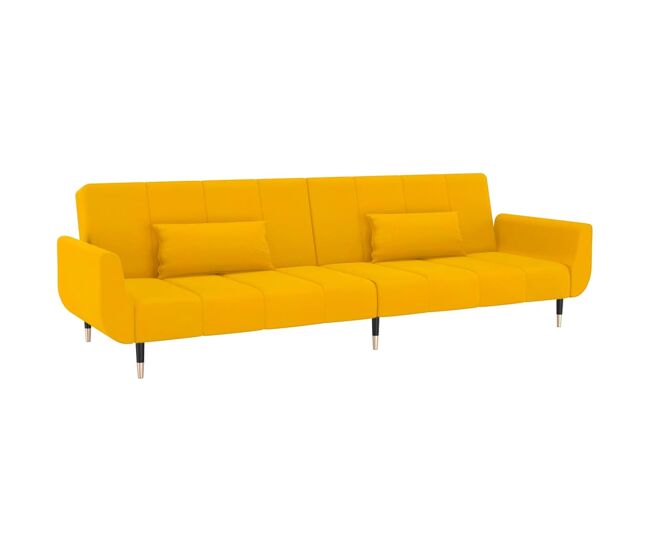 Vidaxl sofá cama de 2 plazas con dos cojines terciopelo amarillo