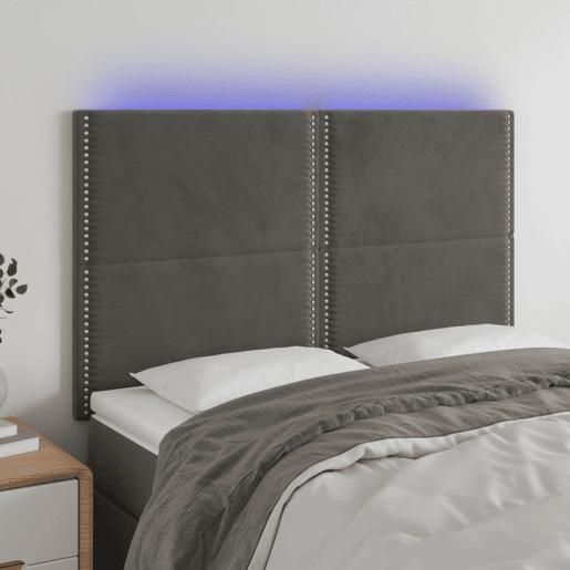 vidaXL Cabeceira de cama c LED veludo 144x5x118128 cm cinza-escuro vidaXL Cabeceira de cama c LED veludo 144x5x118128 cm cinza-escuro