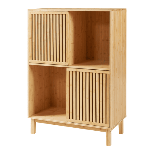 Estante Ypäjä com 2 portas de correr e 4 compartimentos 120 x 84 x 39 cm cm Bambu en.casa Estante Ypäjä com 2 portas de correr e 4 compartimentos 120 x 84 x 39 cm cm Bambu en.casa