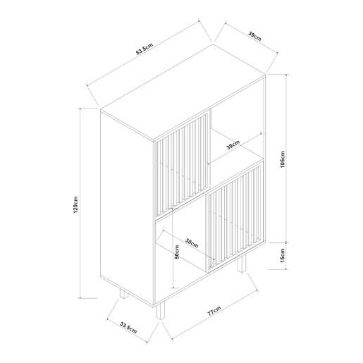 Estante Ypäjä com 2 portas de correr e 4 compartimentos 120 x 84 x 39 cm cm Bambu en.casa Estante Ypäjä com 2 portas de correr e 4 compartimentos 120 x 84 x 39 cm cm Bambu en.casa