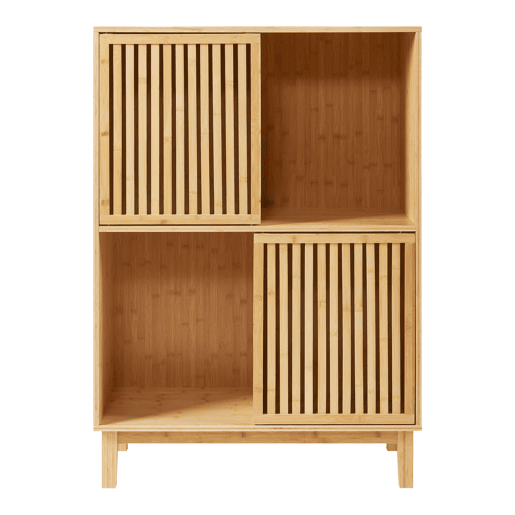 Estante Ypäjä com 2 portas de correr e 4 compartimentos 120 x 84 x 39 cm cm Bambu en.casa Estante Ypäjä com 2 portas de correr e 4 compartimentos 120 x 84 x 39 cm cm Bambu en.casa