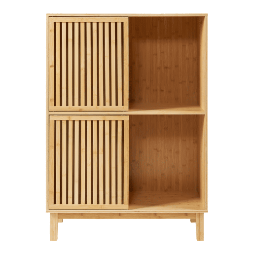 Estante Ypäjä com 2 portas de correr e 4 compartimentos 120 x 84 x 39 cm cm Bambu en.casa Estante Ypäjä com 2 portas de correr e 4 compartimentos 120 x 84 x 39 cm cm Bambu en.casa