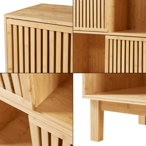 Estante Ypäjä com 2 portas de correr e 4 compartimentos 120 x 84 x 39 cm cm Bambu en.casa Estante Ypäjä com 2 portas de correr e 4 compartimentos 120 x 84 x 39 cm cm Bambu en.casa