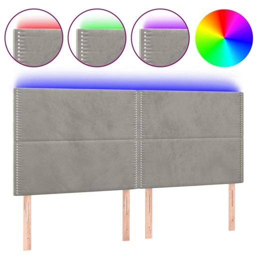 vidaXL Cabeceira cama c luzes LED veludo 200x5x118128cm cinza-claro vidaXL Cabeceira cama c luzes LED veludo 200x5x118128cm cinza-claro
