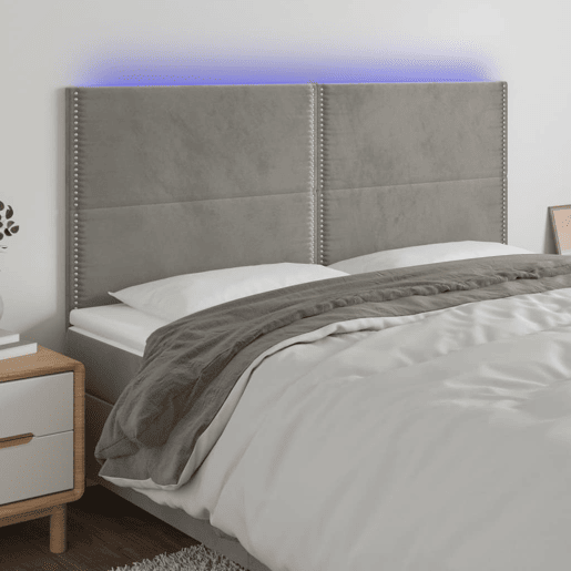 vidaXL Cabeceira cama c luzes LED veludo 200x5x118128cm cinza-claro vidaXL Cabeceira cama c luzes LED veludo 200x5x118128cm cinza-claro