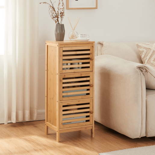 Armário lateral Ypäjä com 3 portas 82 x 33 x 27 cm Bambu en.casa
