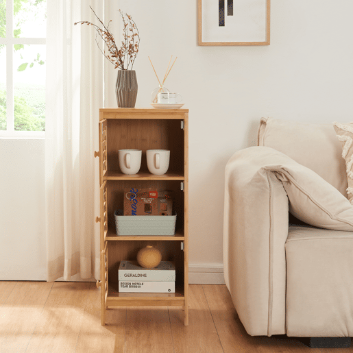 Armário lateral Ypäjä com 3 portas 82 x 33 x 27 cm Bambu en.casa