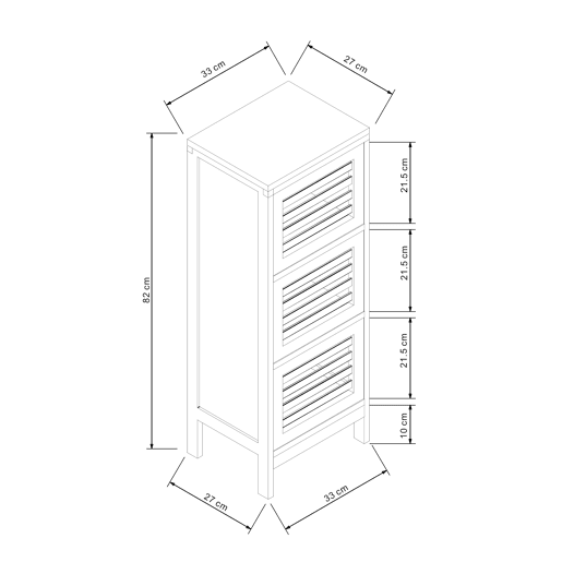 Armário lateral Ypäjä com 3 portas 82 x 33 x 27 cm Bambu en.casa