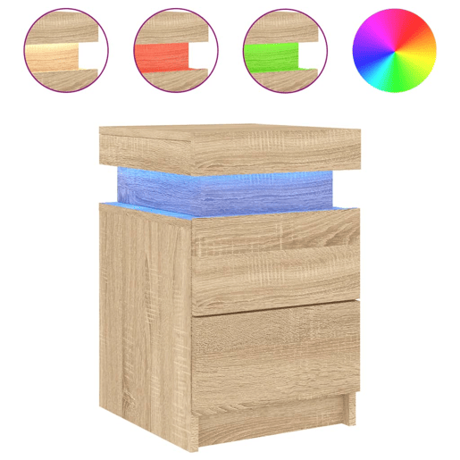 vidaXL Mesa de cabeceira com luzes LED 35x39x55 cm carvalho sonoma vidaXL Mesa de cabeceira com luzes LED 35x39x55 cm carvalho sonoma