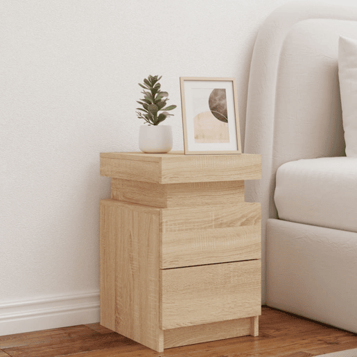 vidaXL Mesa de cabeceira com luzes LED 35x39x55 cm carvalho sonoma vidaXL Mesa de cabeceira com luzes LED 35x39x55 cm carvalho sonoma