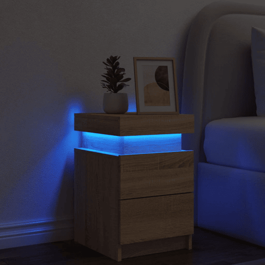vidaXL Mesa de cabeceira com luzes LED 35x39x55 cm carvalho sonoma vidaXL Mesa de cabeceira com luzes LED 35x39x55 cm carvalho sonoma