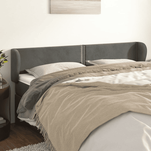 vidaXL Cabeceira de cama c abas veludo 163x23x7888cm cinzento-escuro vidaXL Cabeceira de cama c abas veludo 163x23x7888cm cinzento-escuro