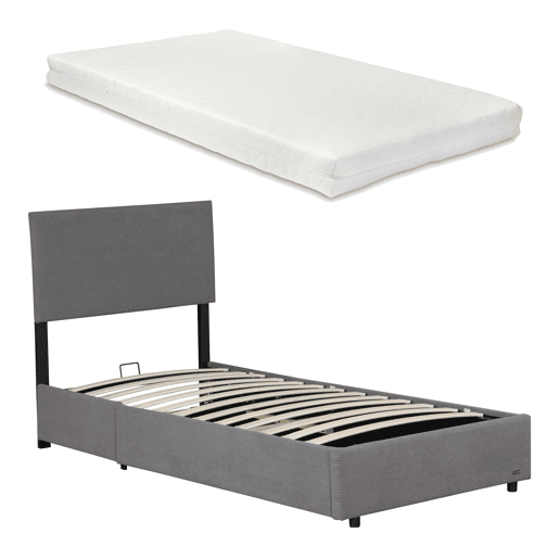 Cama estofada Juva cama individual com colchão e estrado de ripas rebatível 90 x 200 cm - Cinzento Corium