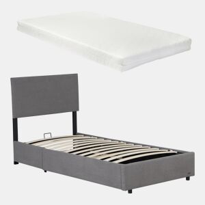 Cama estofada Juva cama individual com colchão e estrado de ripas rebatível 90 x 200 cm - Cinzento Corium