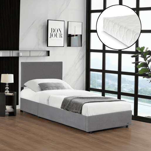 Cama estofada Juva cama individual com colchão e estrado de ripas rebatível 90 x 200 cm - Cinzento Corium