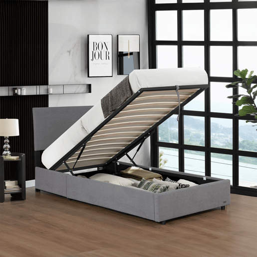 Cama estofada Juva cama individual com colchão e estrado de ripas rebatível 90 x 200 cm - Cinzento Corium