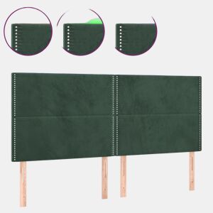 vidaXL Cabeceira de cama c LED veludo 200x5x118128 cm verde-escuro