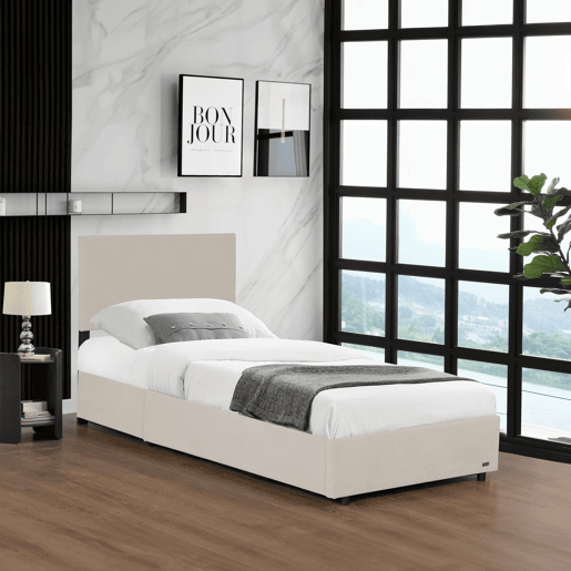 Cama estofada Juva Cord com estrutura de ripas 90x200 cm - Bege Corium