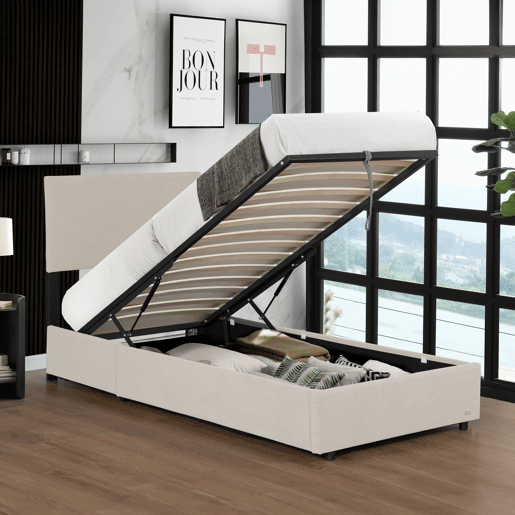 Cama estofada Juva Cord com estrutura de ripas 90x200 cm - Bege Corium