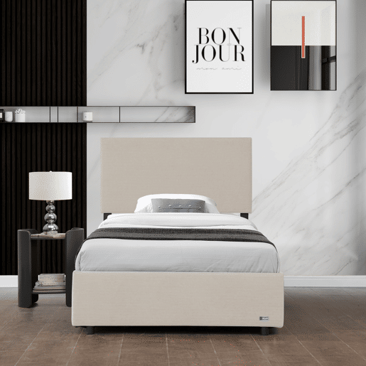 Cama estofada Juva Cord com estrutura de ripas 90x200 cm - Bege Corium