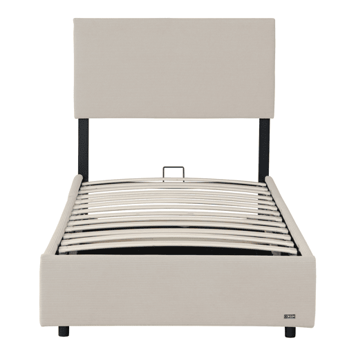 Cama estofada Juva Cord com estrutura de ripas 90x200 cm - Bege Corium
