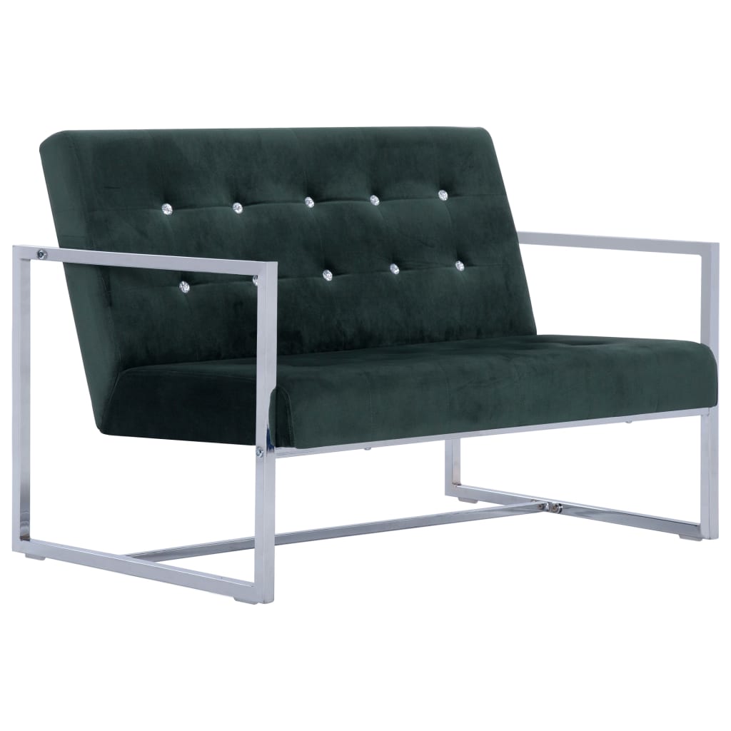 Vidaxl sofá 2 plazas con reposabrazos cromados terciopelo verde oscuro
