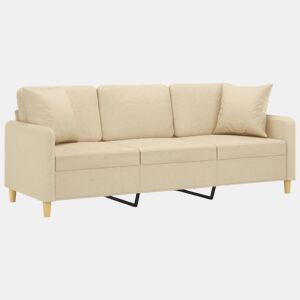 vidaXL Sofá 3 lugares + almofadas decorativas 180 cm tecido cor creme