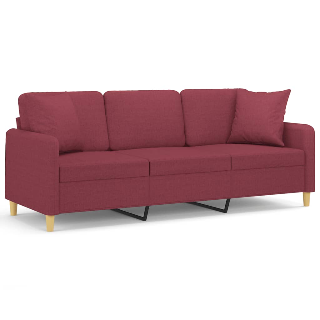 Vidaxl sofá de 3 plazas con cojines tela rojo tinto 180 cm
