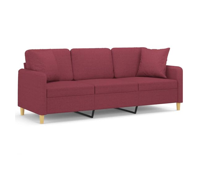 Vidaxl sofá de 3 plazas con cojines tela rojo tinto 180 cm