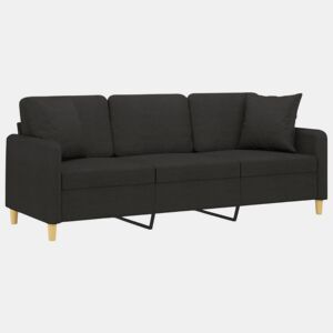 vidaXL Sofá 3 lugares + almofadas decorativas 180 cm tecido preto