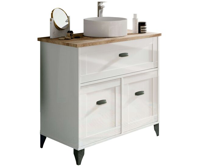 Mueble de baño pack blanco y roble con columna (incluye lavabo)