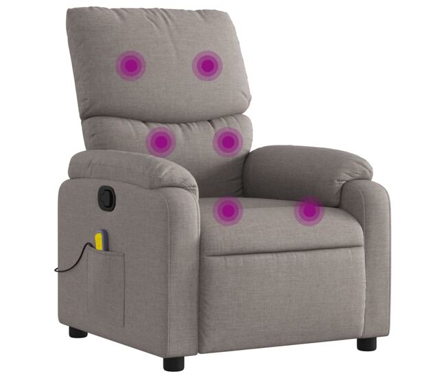 Vidaxl sillón de masaje reclinable de tela gris taupé