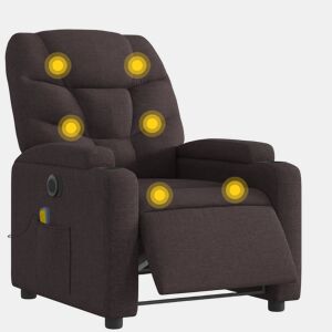 vidaXL Poltrona reclinável massagens elétrica tecido castanho-escuro