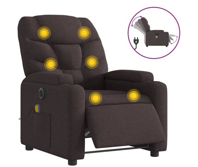 Vidaxl sillón reclinable de masaje eléctrico tela marrón oscuro