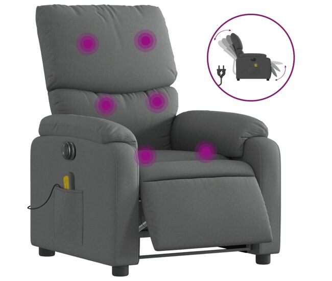 Vidaxl sillón reclinable de masaje eléctrico tela gris oscuro