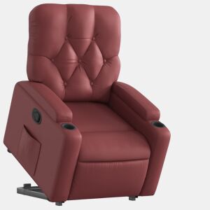 vidaXL Poltrona reclinável elevatória couro artificial vermelho tinto